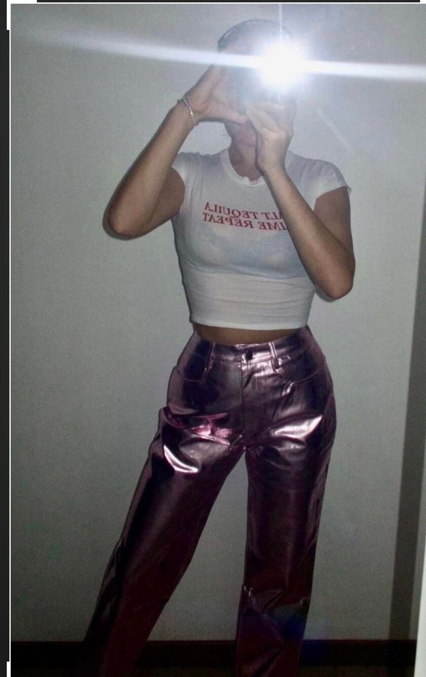 AMY LYNN Metallic Trousers Pink